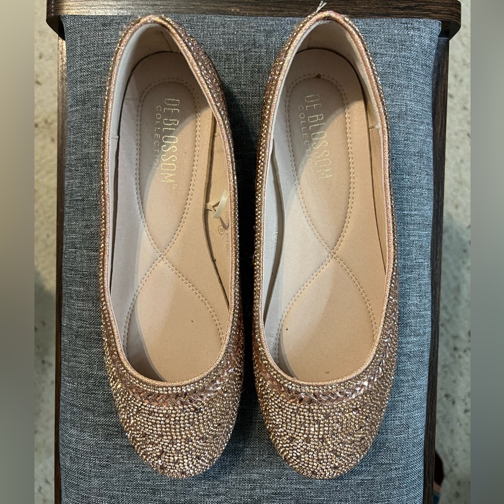 De Blossom Rose Gold Bridal Gem Flats